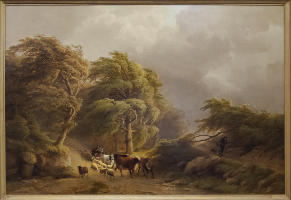 Huiswaartskerende kudde tijdens een storm, J. B. Klombeck, 1868