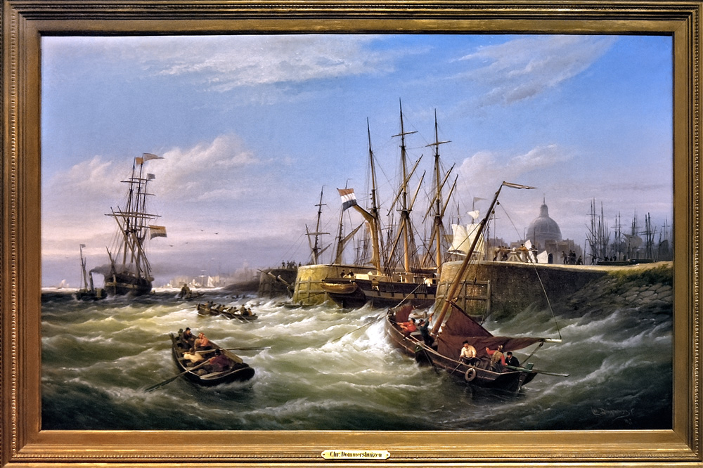 Scheepvaart op thet IJ bij de Westerdokssluis, Cornelis Christiaan Dommersen, 1877